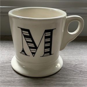 Anthropologie Monogram M White Shaving Style 14 Oz Mug Black Letter Initial